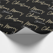 Vroegere kerstgouden scriptnaam Aangepast zwart Cadeaupapier (Hoek)