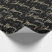 Vroegere kerstgouden scriptnaam zwart cadeaupapier (Hoek)