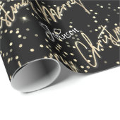 Vroegere kerstgouden scriptnaam zwart cadeaupapier (Rol Hoek)