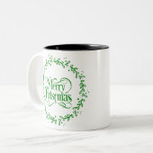 Vroegere kerstgroen tweekleurige koffiemok (Voorkant links)