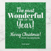Vroegere kerstgroene glitter-waslabel wijn etiket (Enkel label)