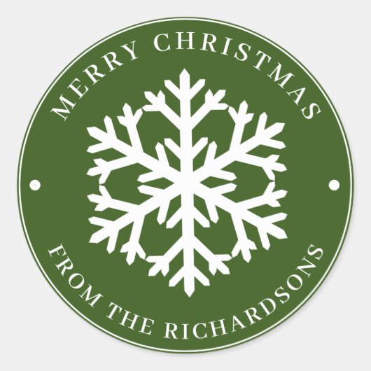 Vroegere kerstgroene ronde White Snowflake Ronde Sticker (Voorkant)