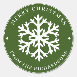 Vroegere kerstgroene ronde White Snowflake Sticker