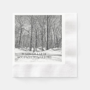Vroegere kerstgroet - Snowy-Bossen - B&W Servet