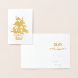 Vroegere kerstkaarsen met gouden kerstbomen folie kaarten