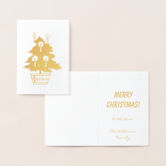 Vroegere kerstkaarsen met gouden kerstbomen folie kaarten (Display)