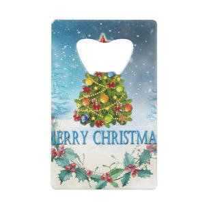 Vroegere kerstkaart creditkaart flessenopener