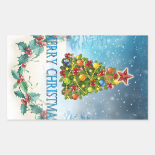 Vroegere kerstkaart rechthoekige sticker