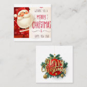 Vroegere kerstkaart vierkante visitekaartje (Voorkant / Achterkant)