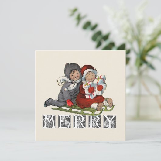 Vroegere kerstkaart voor  geleide kinderen (Staand voorkant)