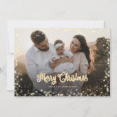 Vroegere kerstkalligrafie Gold Snow-lampfoto Feestdagenkaart (Voorkant)