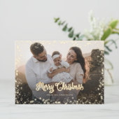 Vroegere kerstkalligrafie Gold Snow-lampfoto Feestdagenkaart (Staand voorkant)