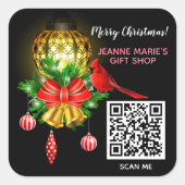 Vroegere kerstlantaarn Cardinaal Bird QR Code Vierkante Sticker (Voorkant)