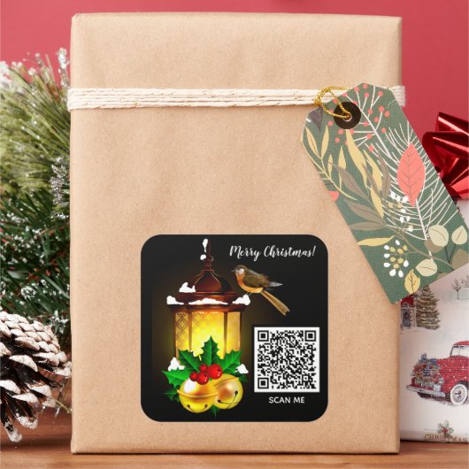 Vroegere kerstlantaarn QR-code Vierkante Sticker (Feestdagen)
