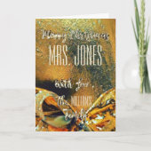 Vroegere kerstleraar Faux Gold Ribbon Feestdagen Kaart (Voorkant)