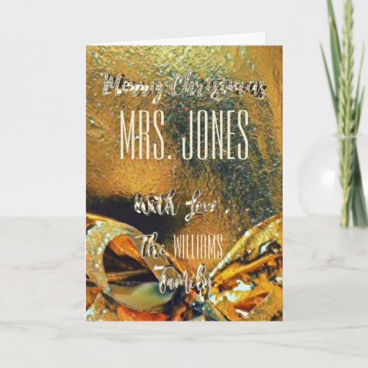 Vroegere kerstleraar Faux Gold Ribbon Feestdagen Kaart (Voorkant)