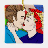 Vroegere kerstlover | Kus van de kruis van de retr Keramisch Ornament (Voorkant)