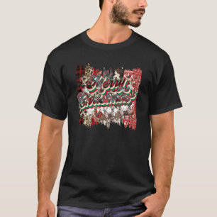 Vroegere kerstluipaarsbuffelfamilie met kerstcadea t-shirt