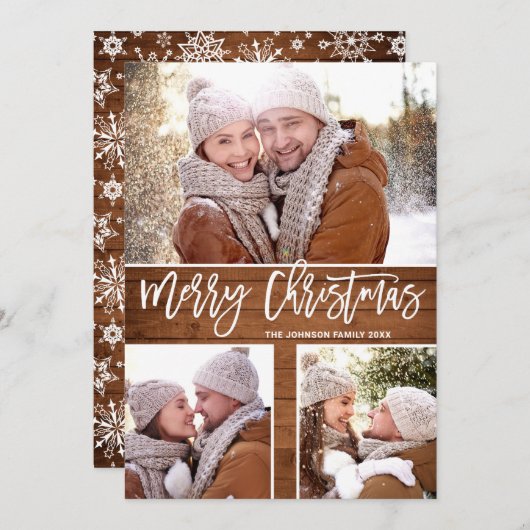 Vroegere kerstmis Moderne Rustic 3 PHOTO Greeting Feestdagenkaart (Voorkant / Achterkant)