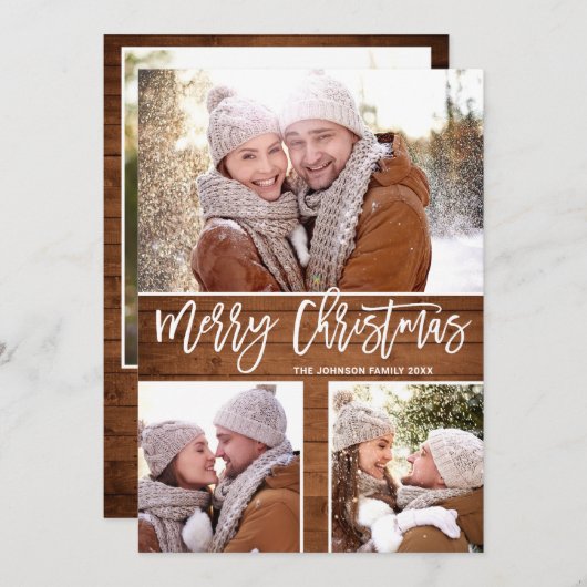 Vroegere kerstmis Moderne Rustic 4 PHOTO Greeting Feestdagenkaart (Voorkant / Achterkant)