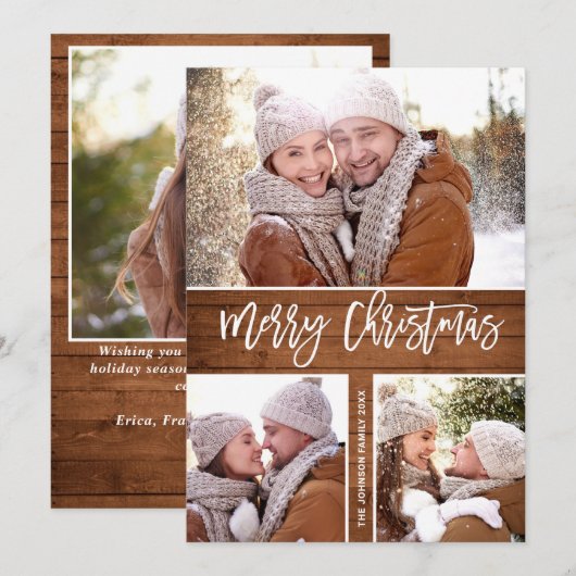 Vroegere kerstmis Moderne Rustic 4 PHOTO Greeting Feestdagenkaart (Voorkant / Achterkant)
