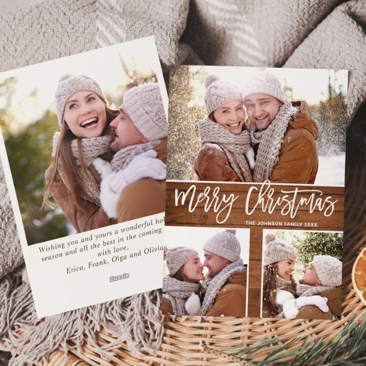 Vroegere kerstmis Moderne Rustic 4 PHOTO Greeting Feestdagenkaart