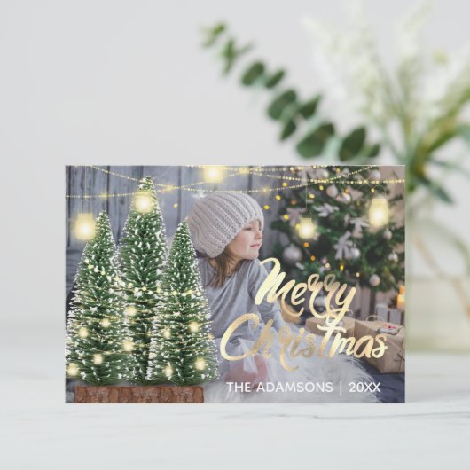 Vroegere kerstnaam Fotobomen Rozen lampjes Kaart (Staand voorkant)