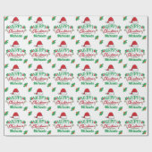 Vroegere kerstnaam met Santa Hat Candy Canes Holly Cadeaupapier (Vlak)