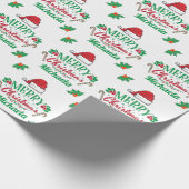 Vroegere kerstnaam met Santa Hat Candy Canes Holly Cadeaupapier (Hoek)