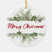 Vroegere kerstomlijsting Winter Wheath Greeting Keramisch Ornament (Voorkant)