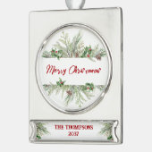 Vroegere kerstomlijsting Winter Wheath Greeting Verzilverd Banner Ornament (Links)