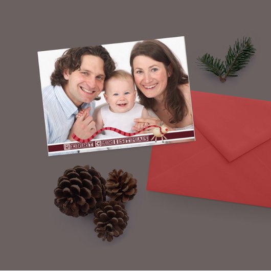 Vroegere kerstrendiertekst en bloktekst met foto feestdagenkaart