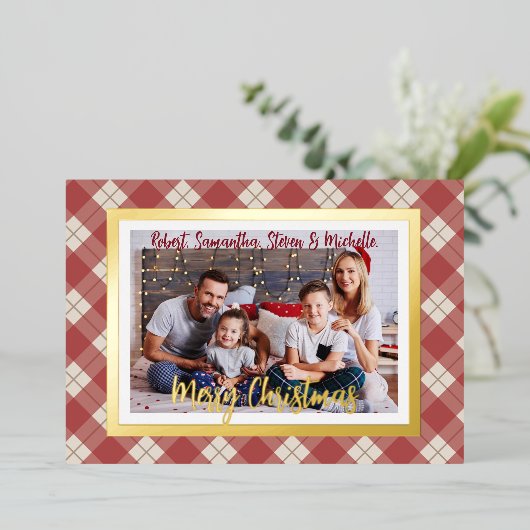 Vroegere kerstritsserie Foto rood geplakt Folie Feestdagenkaart (Staand Voorkant)