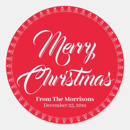 Vroegere kerstrode aangepaste scriptnaam, voorkeur ronde sticker (Voorkant)