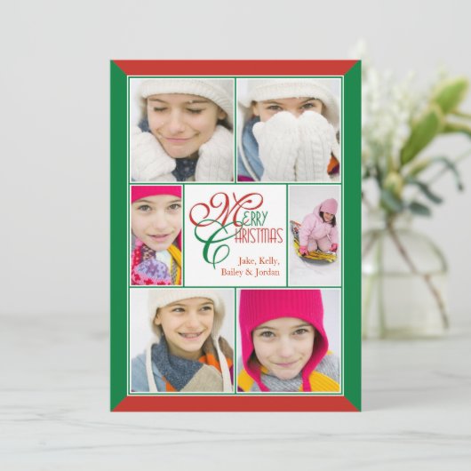 Vroegere kerstrode en groene Lijst collage-groet Feestdagenkaart (Staand voorkant)