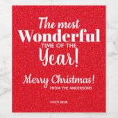 Vroegere kerstrode glitter Wijnlabel Wijn Etiket (Enkel label)