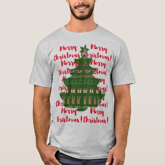 Vroegere kerstrode kerstboom t-shirt (Voorkant)