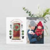Vroegere kerstrode Waterverf Voorste foto Feestdagenkaart (Staand voorkant)