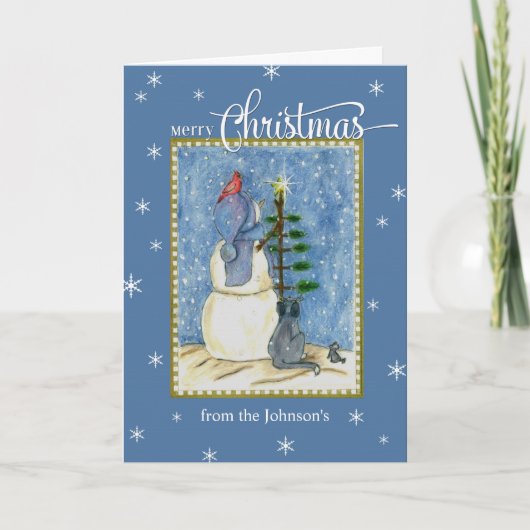 Vroegere kerstsnowman-naam feestdagen kaart (Voorkant)