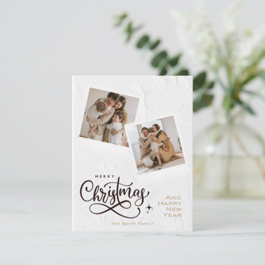 Vroegere kersttextuur en grijze spelfotokaart feestdagenkaart (Staand voorkant)