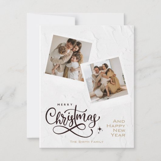 Vroegere kersttextuur en grijze spelfotokaart feestdagenkaart (Voorkant)