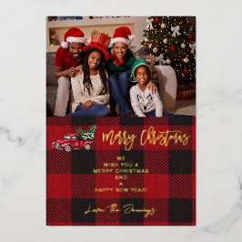 Vroegere kersttruck en Buffalo Check Foto H Folie Uitnodiging