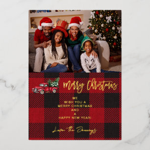 Vroegere kersttruck en Buffalo Check Foto H Folie Uitnodiging