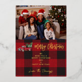 Vroegere kersttruck en Buffalo Check Foto H Folie Uitnodiging (Voorkant)