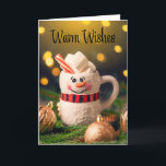 Vroegere kerstwarm wil Snowman Mok Feestdagen Kaart<br><div class="desc">Verstuur Warm wensen met een leuke sneeuwman mok vol warme chocolade omringd door versieringen om iedereen vrolijk kerstfeest te zeggen.</div>