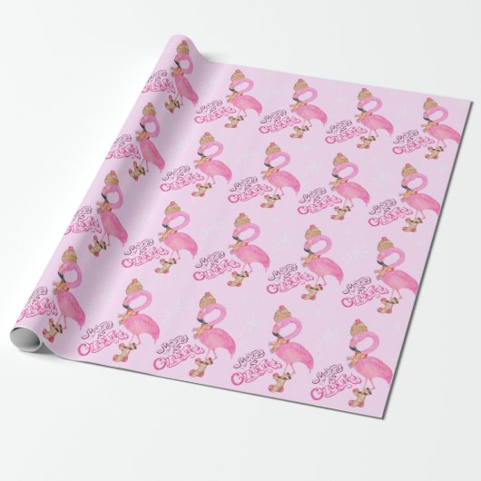 Vroegere kerstWaterverf Flamingo Cadeaupapier (Uitgerold)