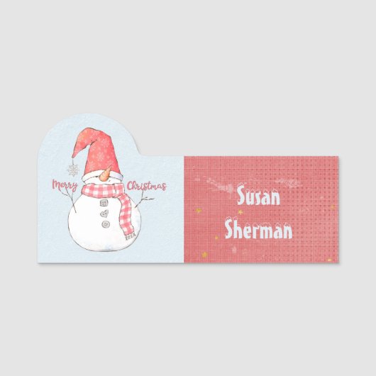 Vroegere kerstwinter Snowman Snow Covered Name Naamplaatje (Voorkant)