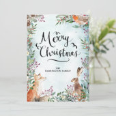 Vroegere kerstwinter Woodland Fox Rabbit Kaart (Staand voorkant)