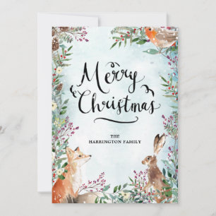 Vroegere kerstwinter Woodland Fox Rabbit Kaart