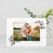 Vroegere kerstwinterfoto met floreel goud feestdagenkaart (Staand voorkant)